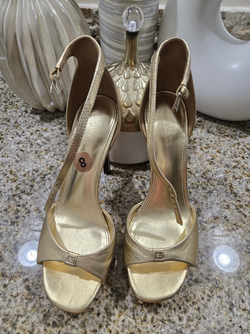 GUESS Metallic Gold Open-Toe Slingback Heels